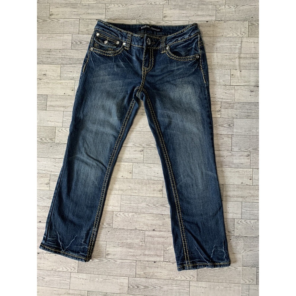 ZCO Premium Straight Women's‎ Size 7  Jeans Denim Bling Thick Stitch